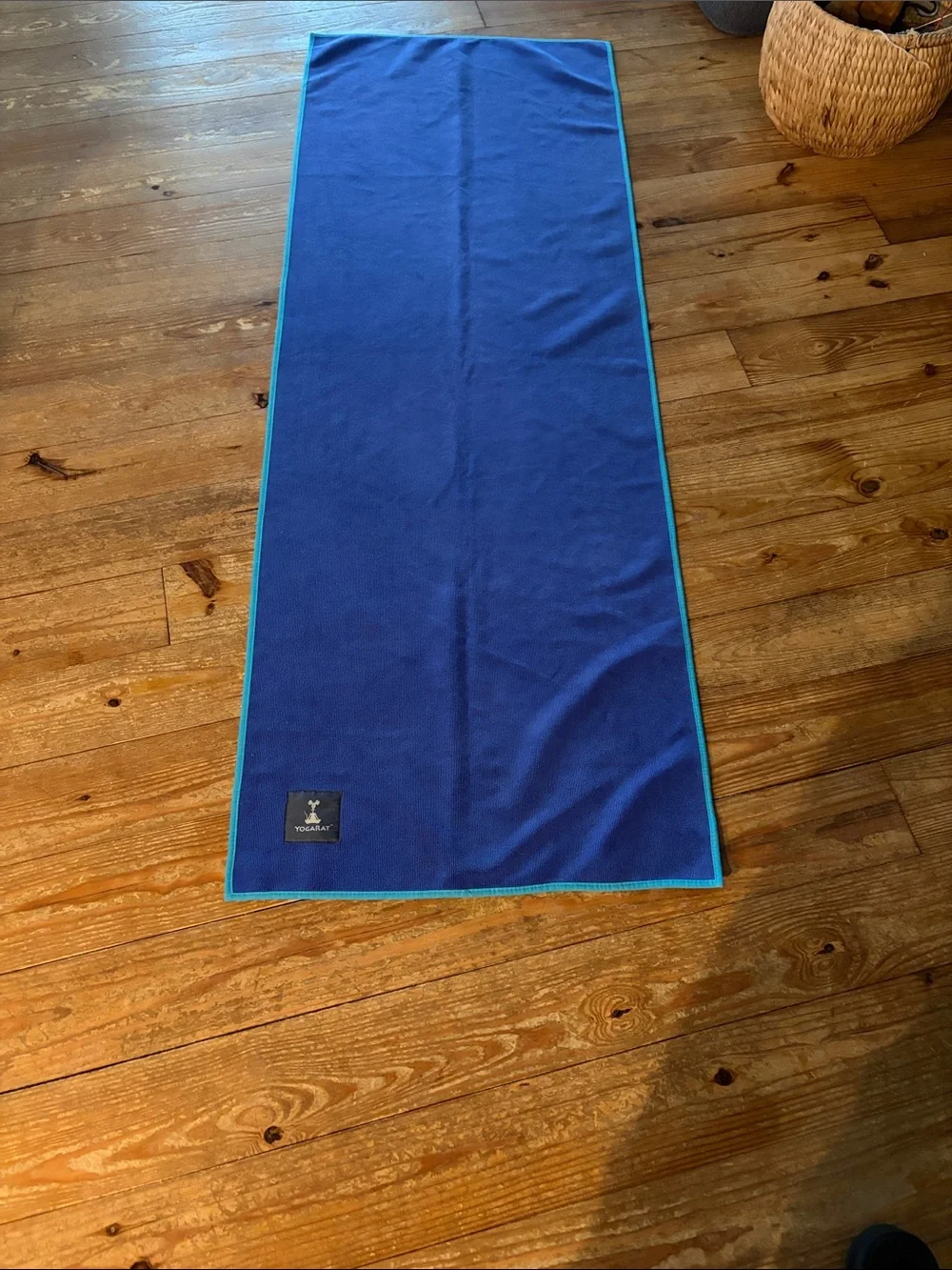Yogarat Blue Yoga Towel with Teal Edge
